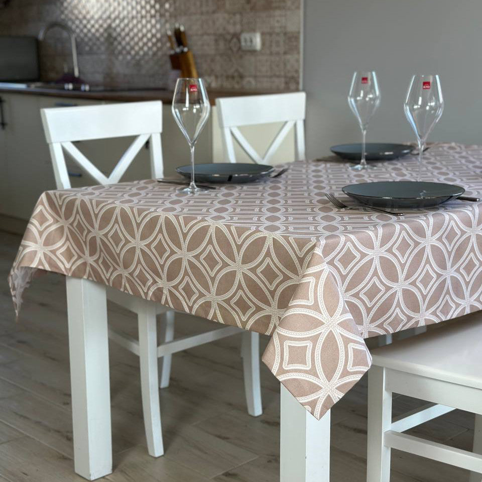 Linen waterproof tablecloth with Teflon, Geometry collection, luxury quality (custom or standard size)