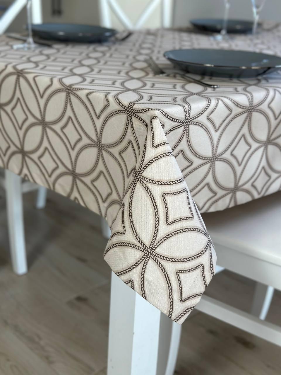 Linen waterproof tablecloth with Teflon, Geometry collection, luxury quality (custom or standard size)
