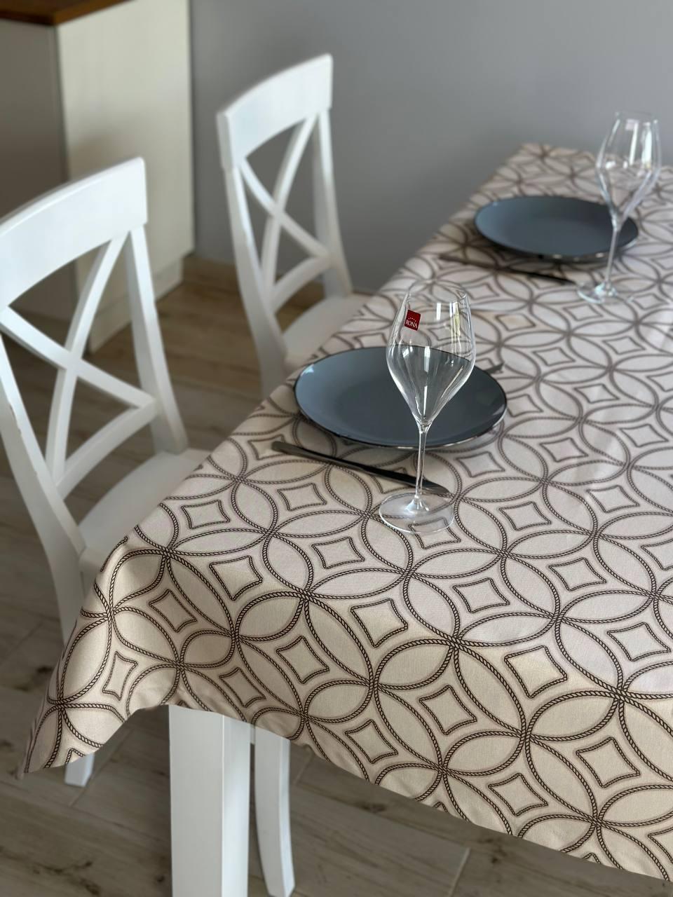 Linen waterproof tablecloth with Teflon, Geometry collection, luxury quality (custom or standard size)