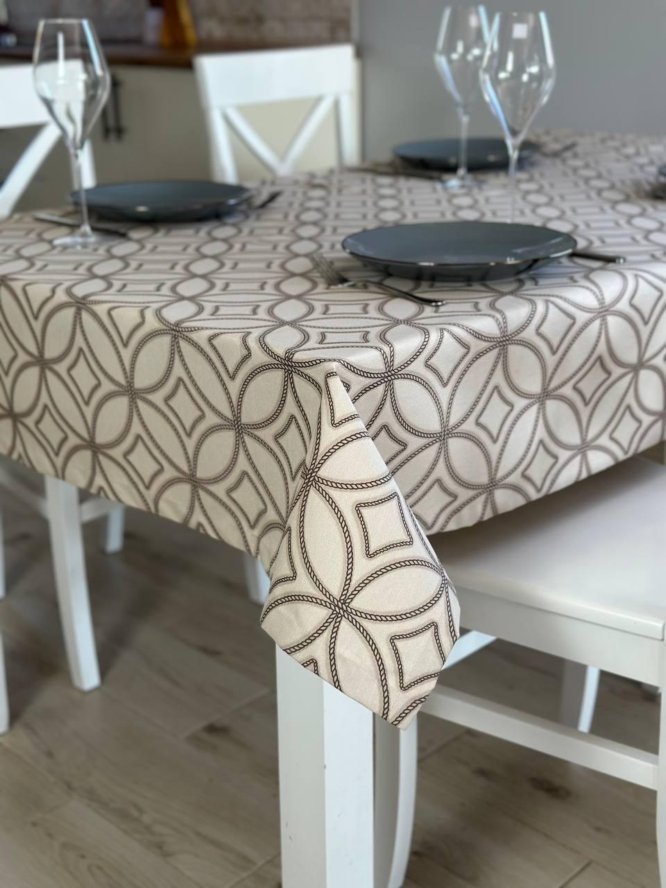 Linen waterproof tablecloth with Teflon, Geometry collection, luxury quality (custom or standard size)