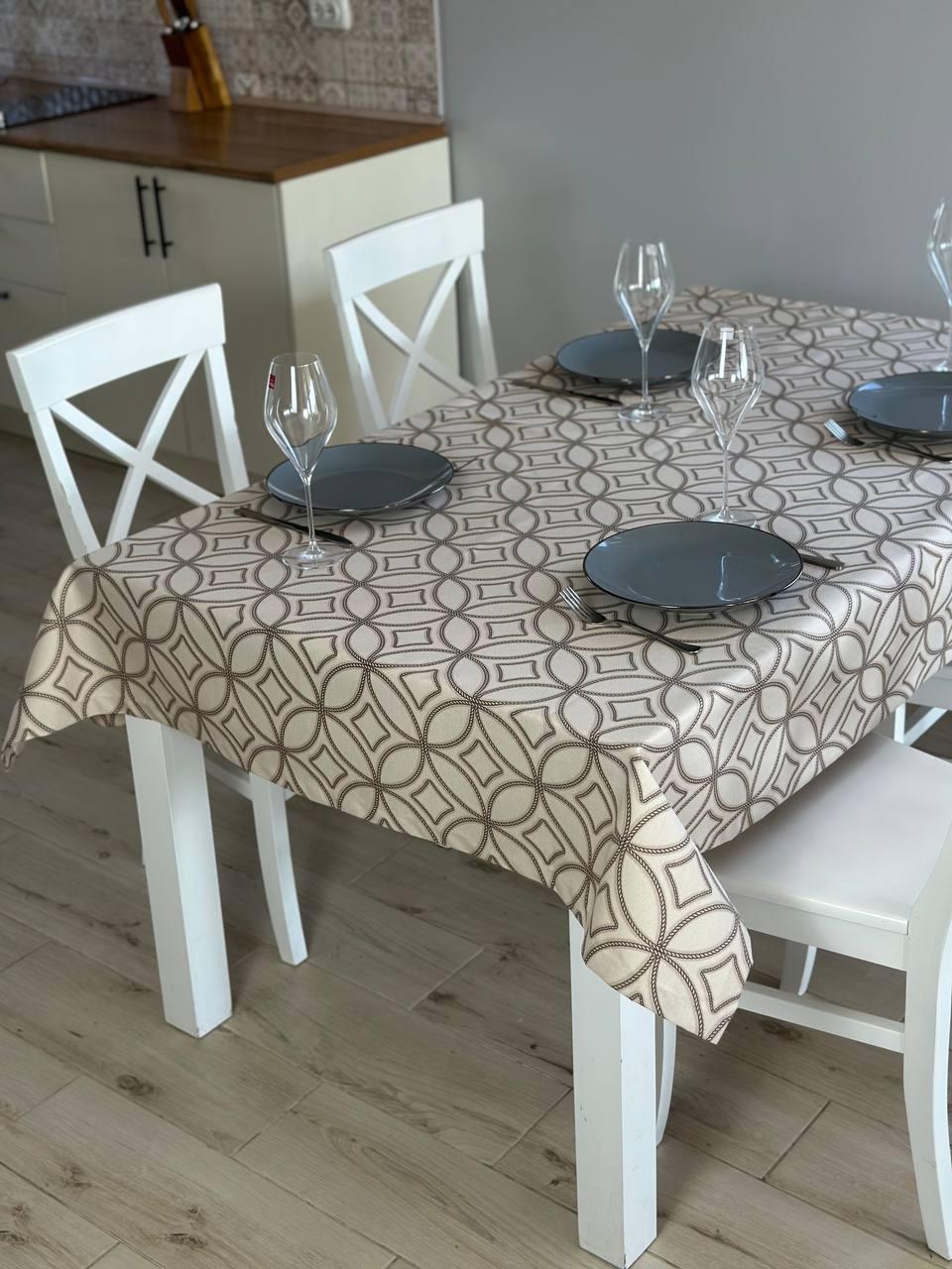Linen waterproof tablecloth with Teflon, Geometry collection, luxury quality (custom or standard size)