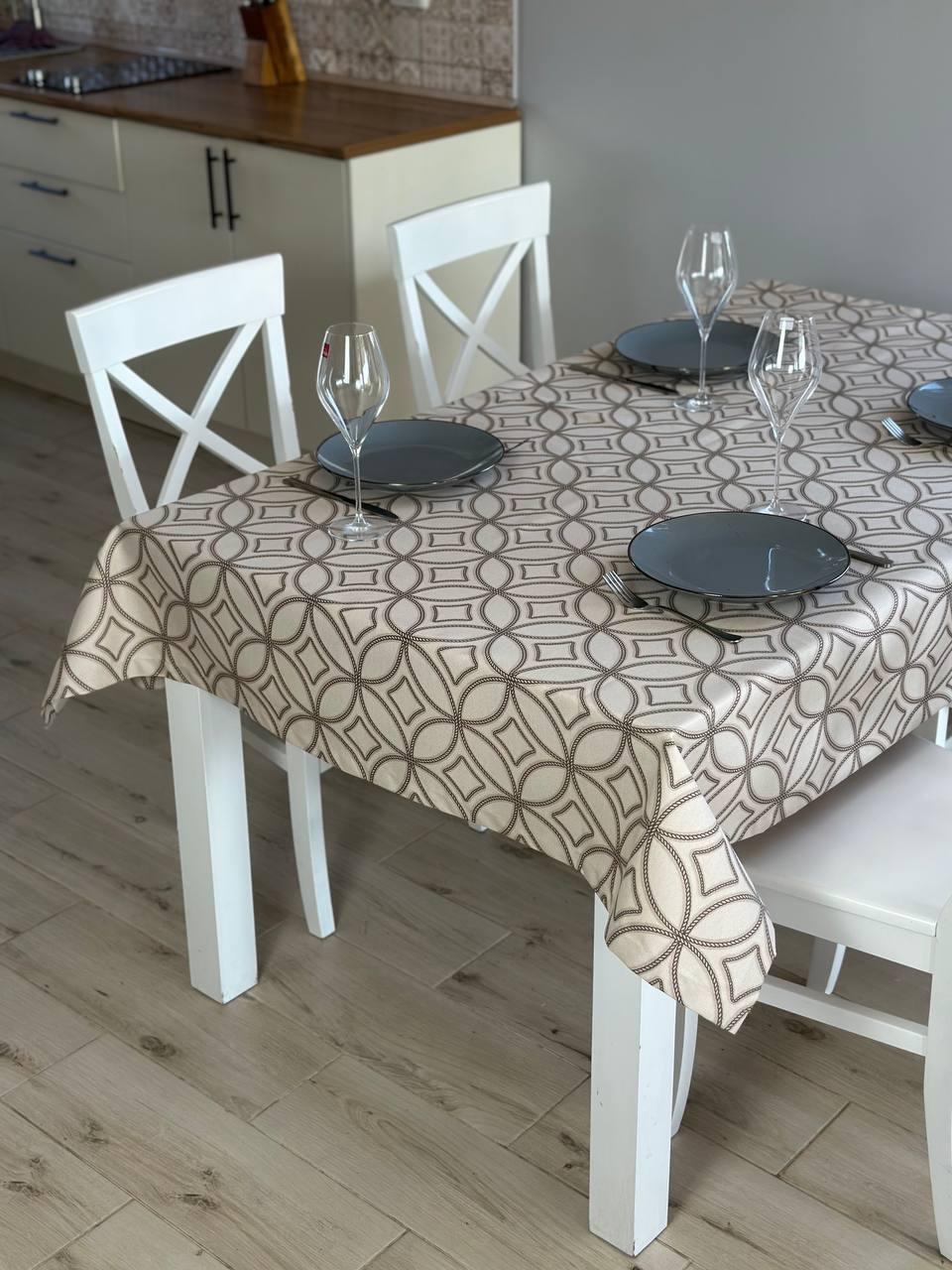 Linen waterproof tablecloth with Teflon, Geometry collection, luxury quality (custom or standard size)