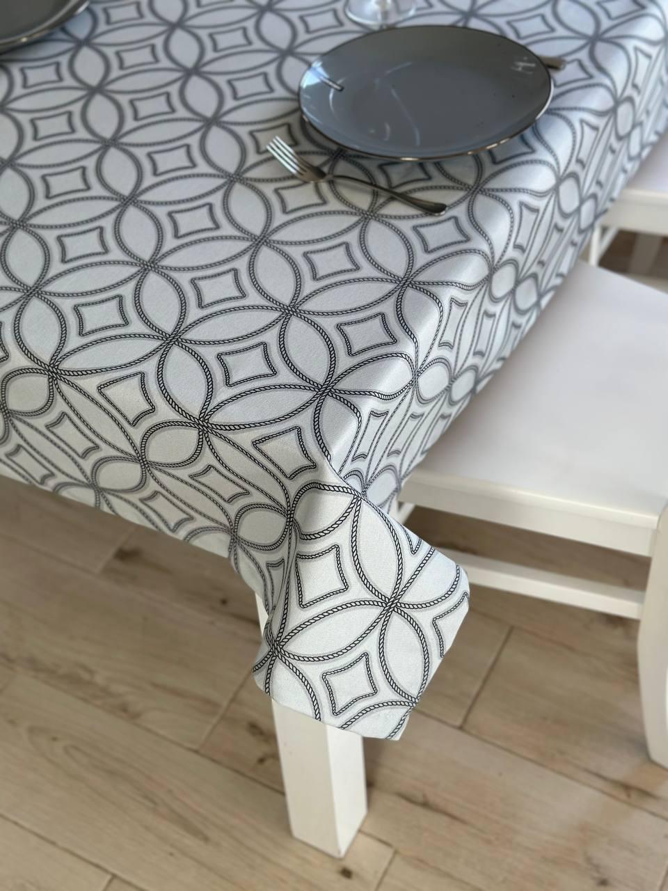 Linen waterproof tablecloth with Teflon, Geometry collection, luxury quality (custom or standard size)
