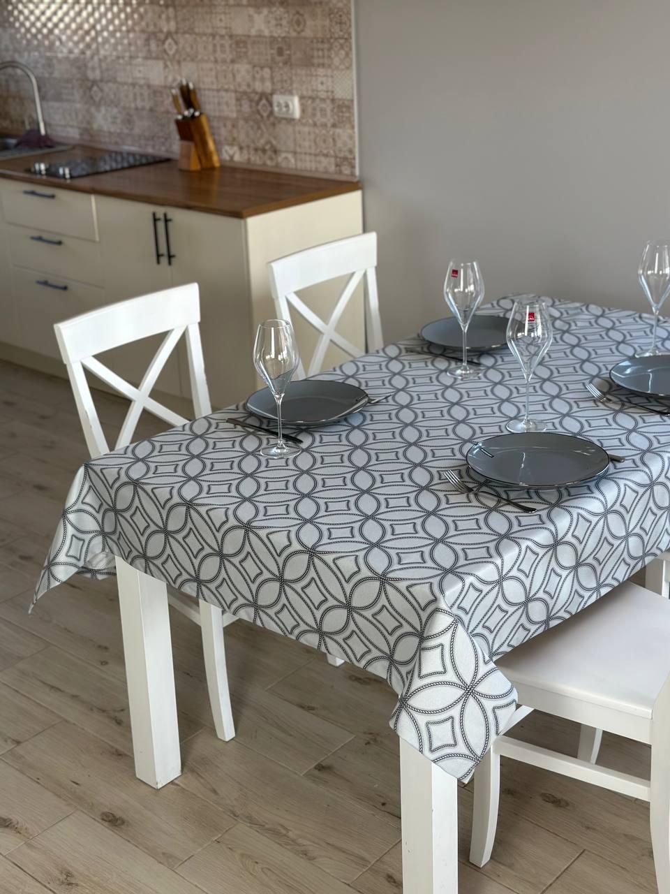 Linen waterproof tablecloth with Teflon, Geometry collection, luxury quality (custom or standard size)