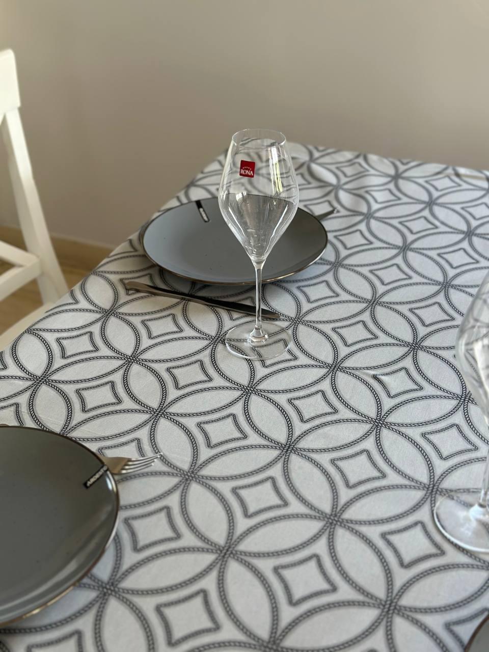 Linen waterproof tablecloth with Teflon, Geometry collection, luxury quality (custom or standard size)