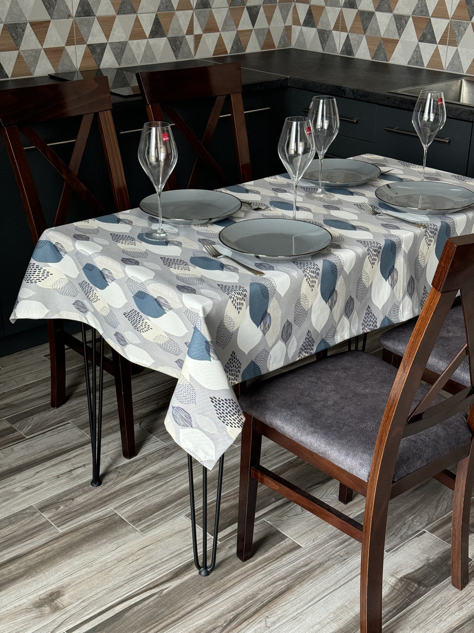 Linen waterproof tablecloth with Teflon, Geometry collection, luxury quality (custom or standard size)