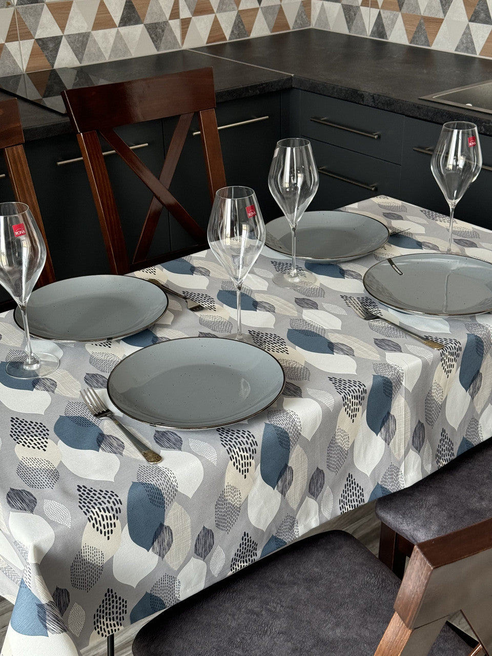 Linen waterproof tablecloth with Teflon, Geometry collection, luxury quality (custom or standard size)