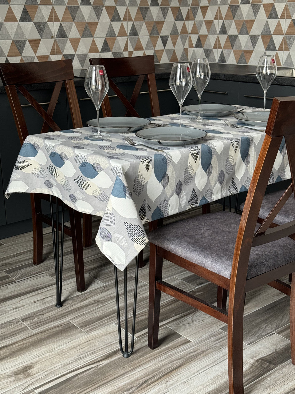 Linen waterproof tablecloth with Teflon, Geometry collection, luxury quality (custom or standard size)