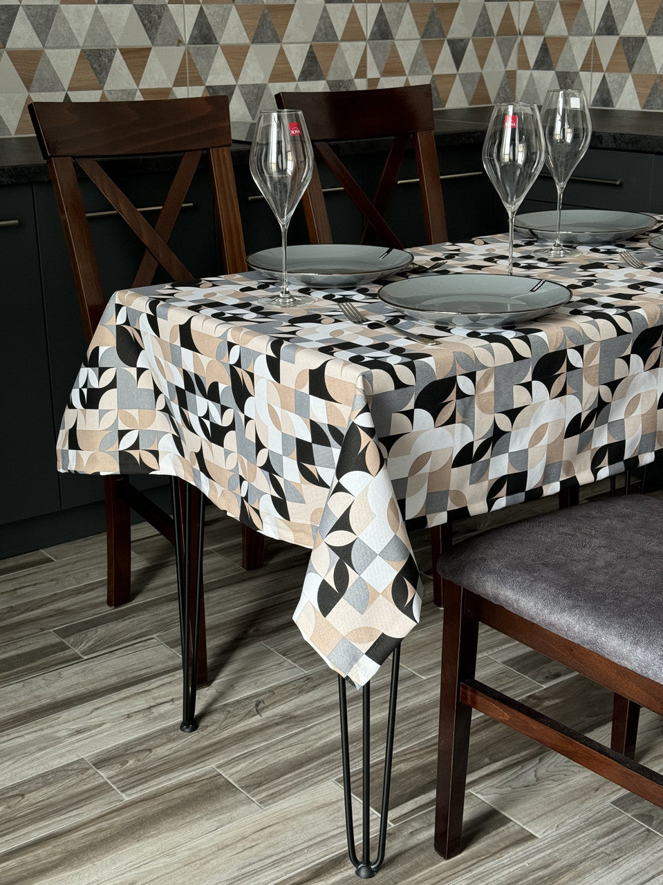 Linen waterproof tablecloth with Teflon, Geometry collection, luxury quality (custom or standard size)