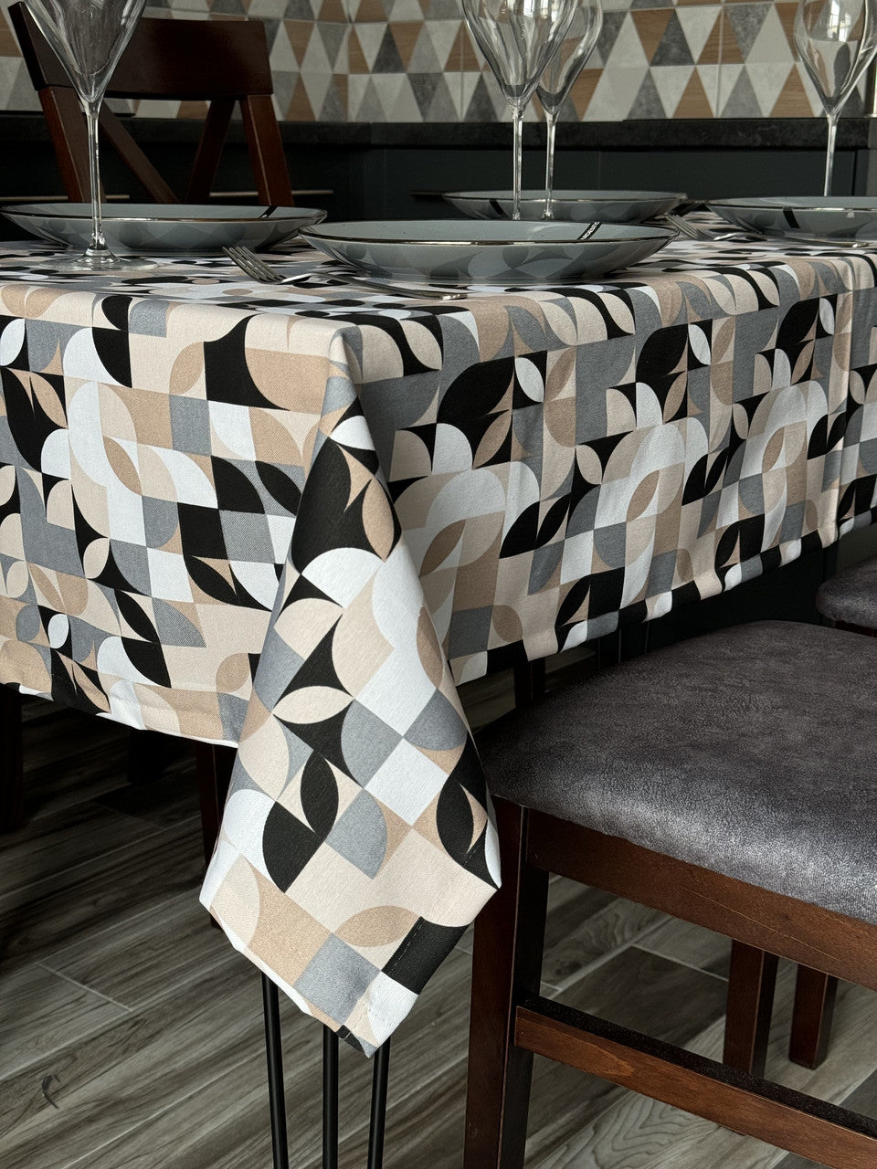 Linen waterproof tablecloth with Teflon, Geometry collection, luxury quality (custom or standard size)