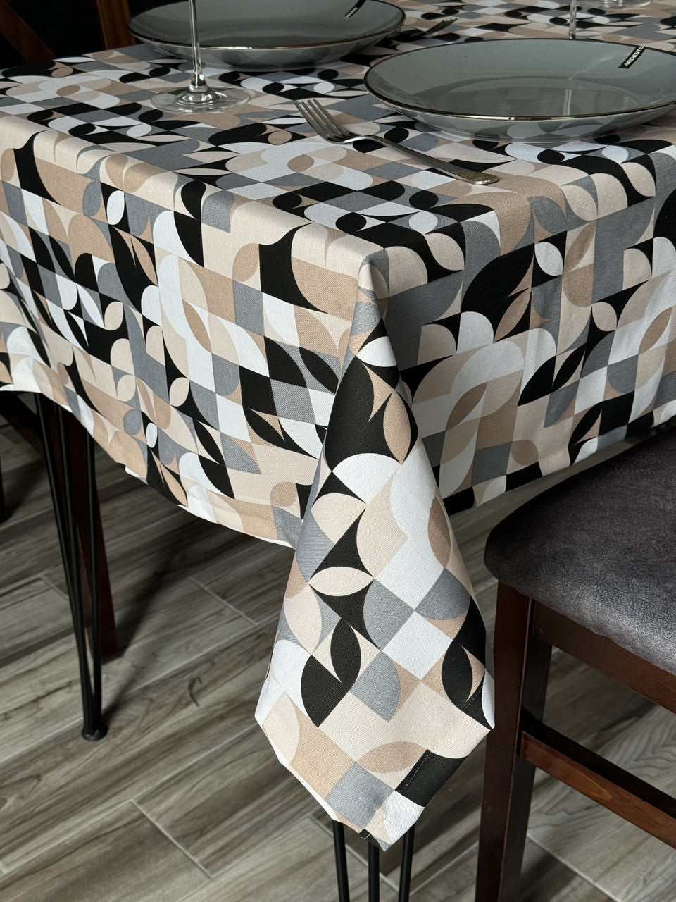 Linen waterproof tablecloth with Teflon, Geometry collection, luxury quality (custom or standard size)