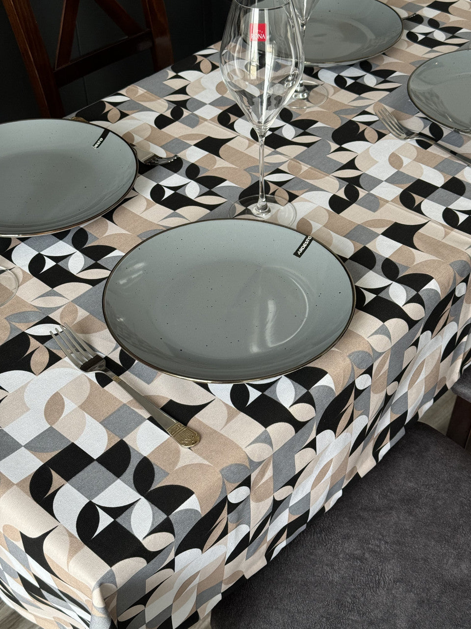 Linen waterproof tablecloth with Teflon, Geometry collection, luxury quality (custom or standard size)