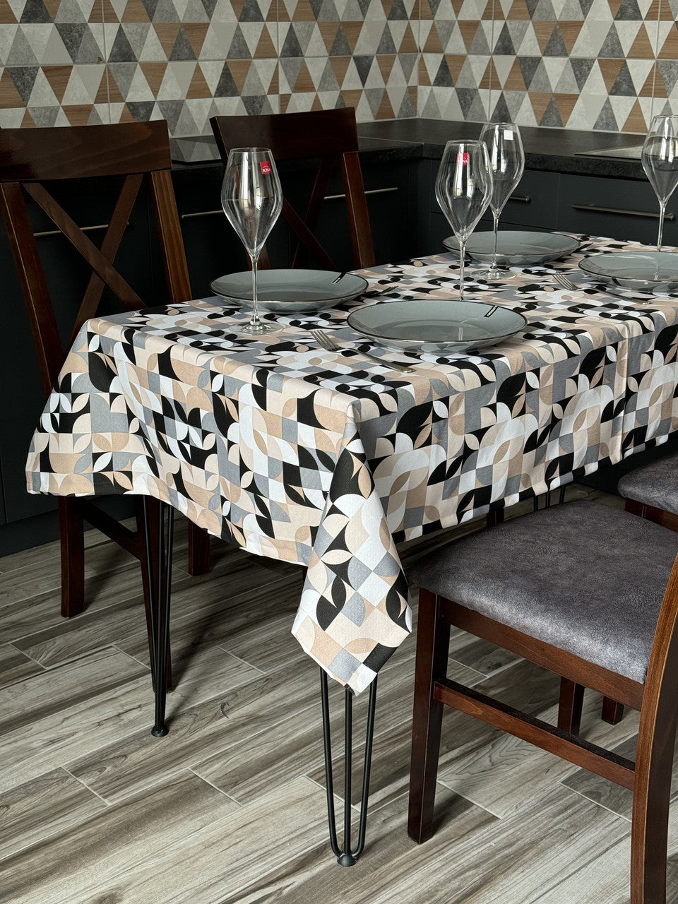 Linen waterproof tablecloth with Teflon, Geometry collection, luxury quality (custom or standard size)