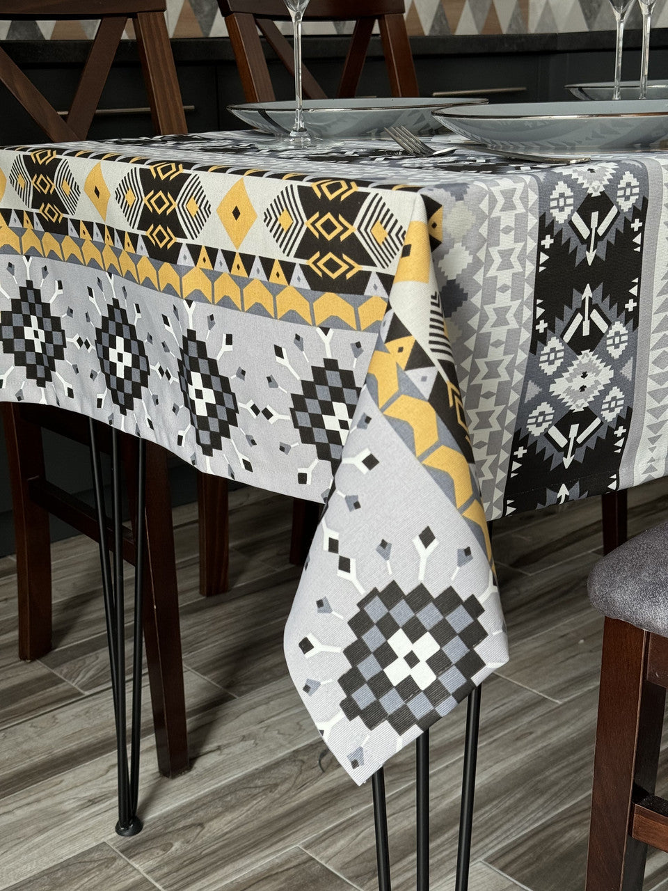 Linen waterproof tablecloth with Teflon, Geometry collection, luxury quality (custom or standard size)