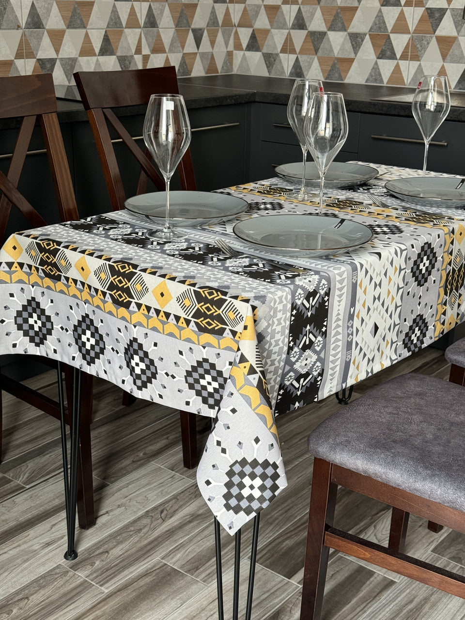 Linen waterproof tablecloth with Teflon, Geometry collection, luxury quality (custom or standard size)