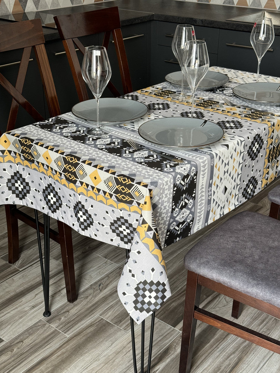 Linen waterproof tablecloth with Teflon, Geometry collection, luxury quality (custom or standard size)