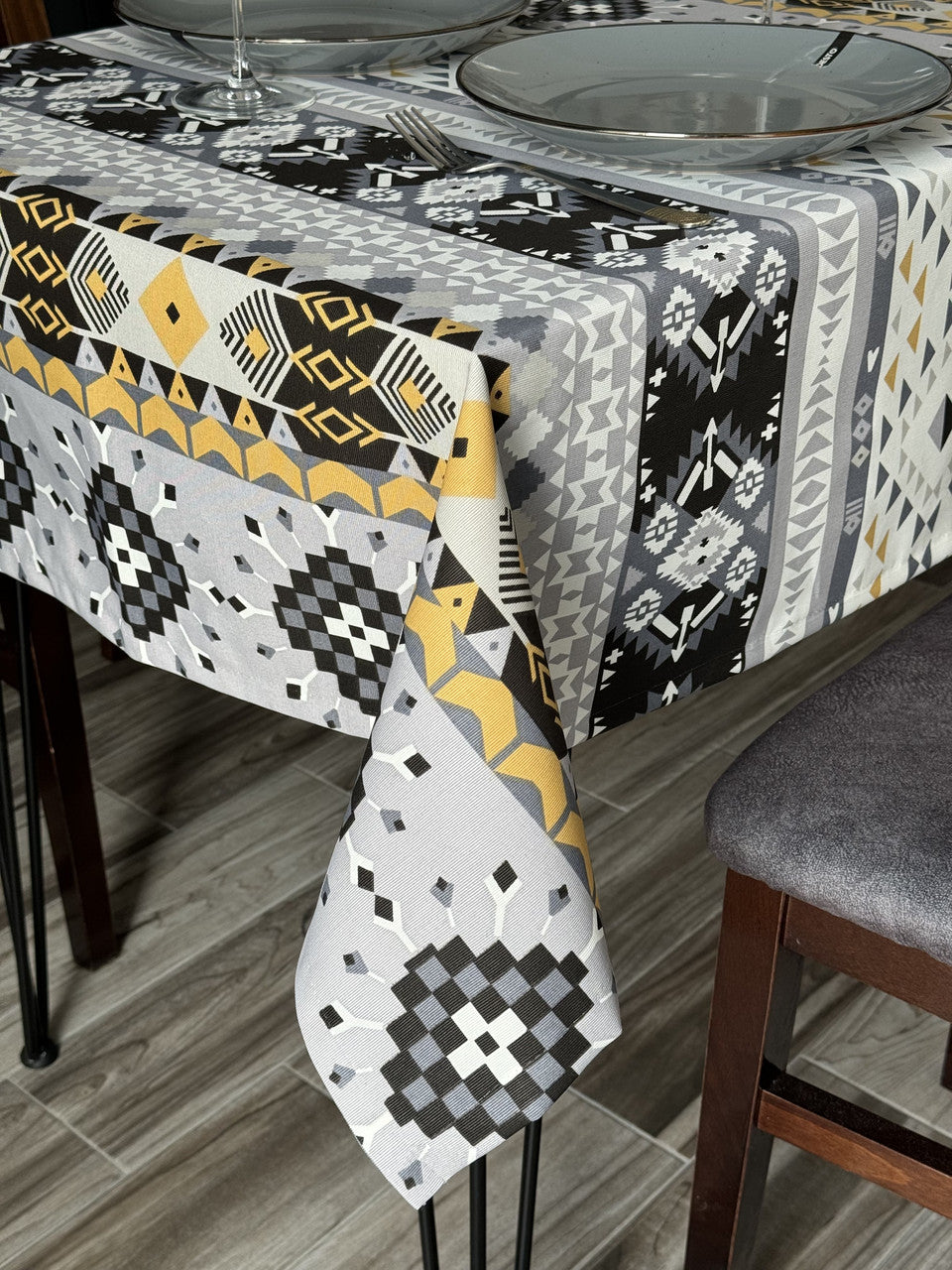 Linen waterproof tablecloth with Teflon, Geometry collection, luxury quality (custom or standard size)