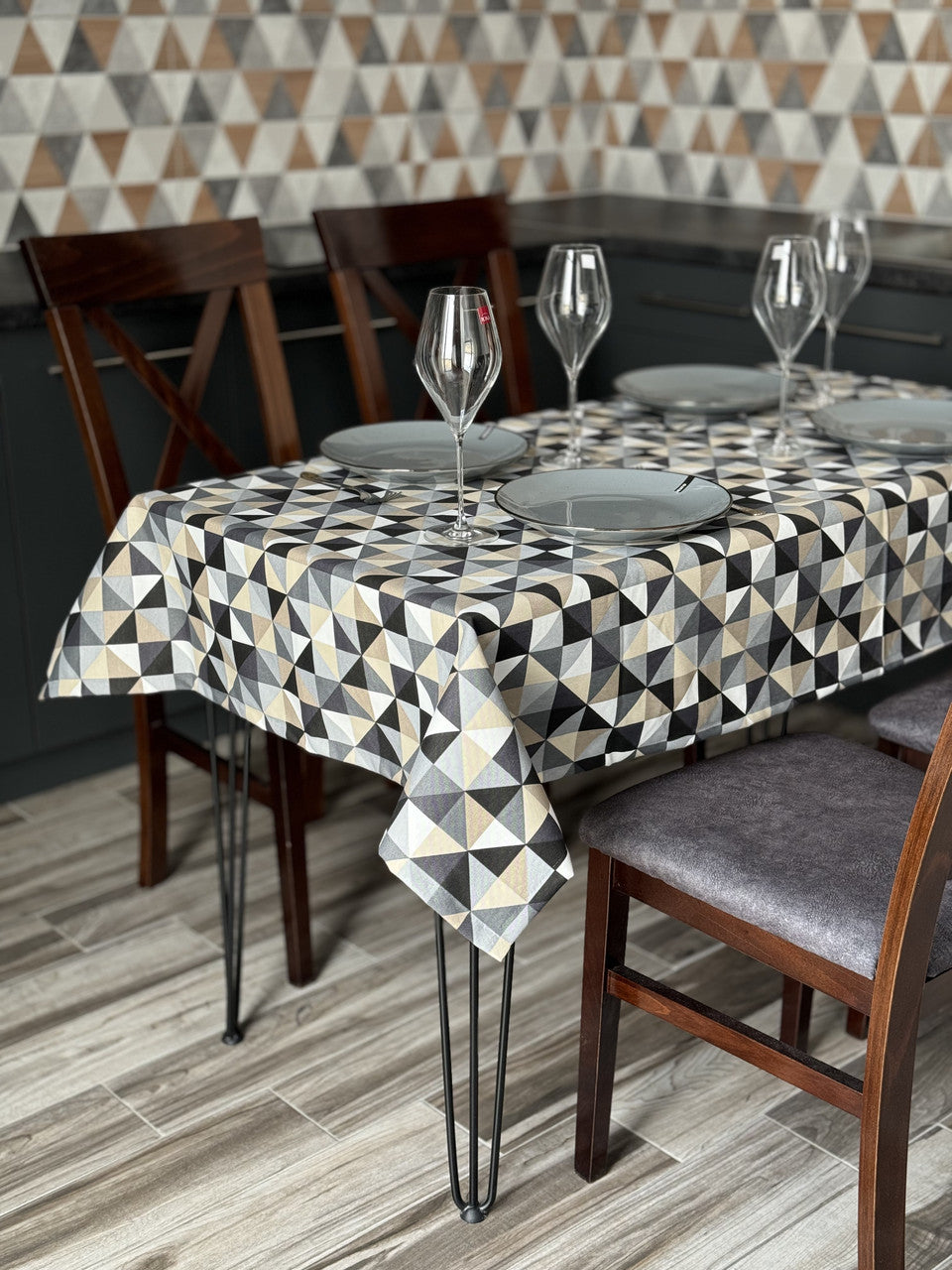 Linen waterproof tablecloth with Teflon, Geometry collection, luxury quality (custom or standard size)