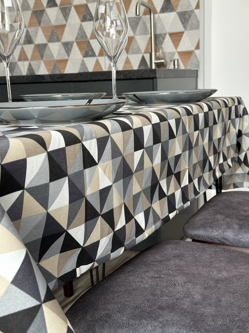 Linen waterproof tablecloth with Teflon, Geometry collection, luxury quality (custom or standard size)