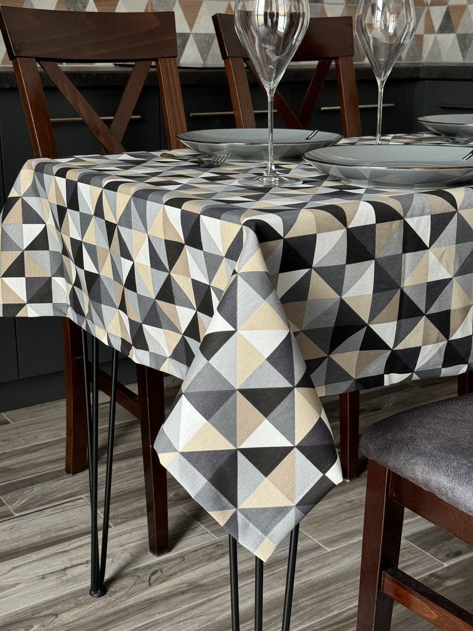 Linen waterproof tablecloth with Teflon, Geometry collection, luxury quality (custom or standard size)