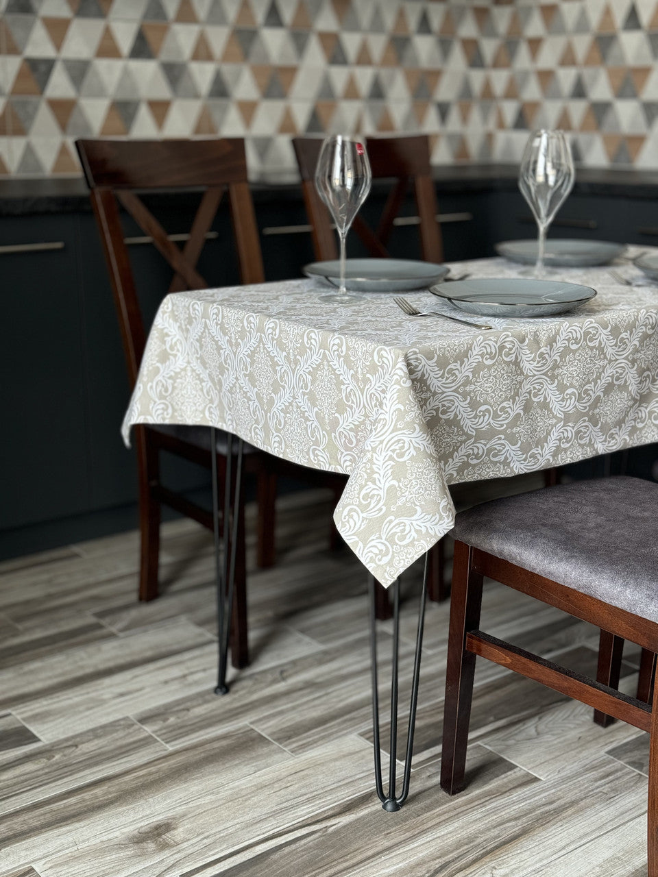 Linen waterproof tablecloth with Teflon, Geometry collection, luxury quality (custom or standard size)