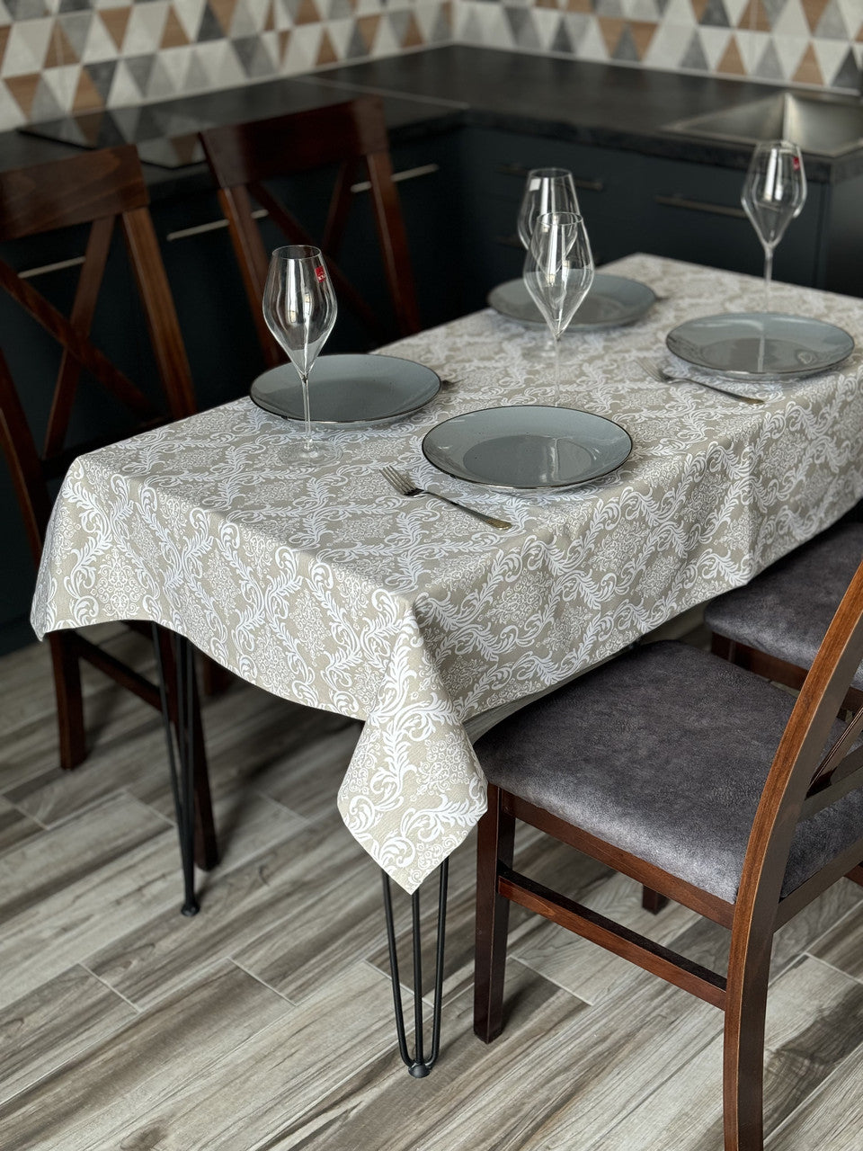 Linen waterproof tablecloth with Teflon, Geometry collection, luxury quality (custom or standard size)