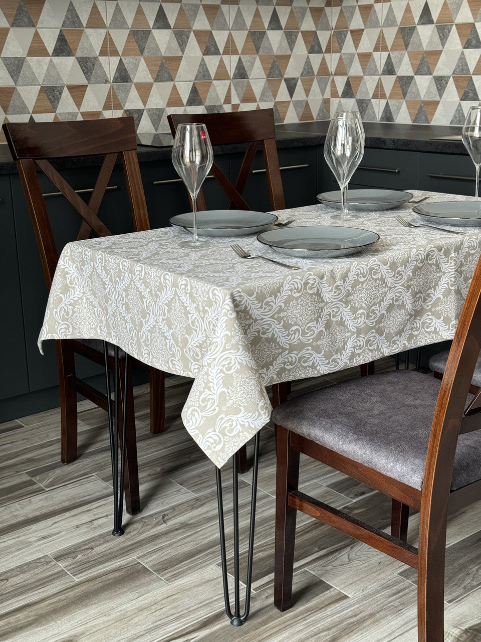 Linen waterproof tablecloth with Teflon, Geometry collection, luxury quality (custom or standard size)
