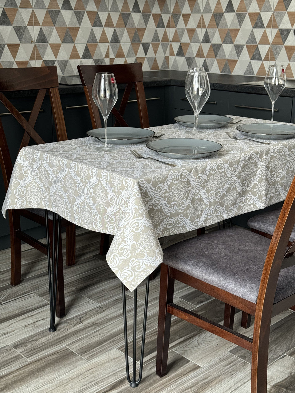 Linen waterproof tablecloth with Teflon, Geometry collection, luxury quality (custom or standard size)