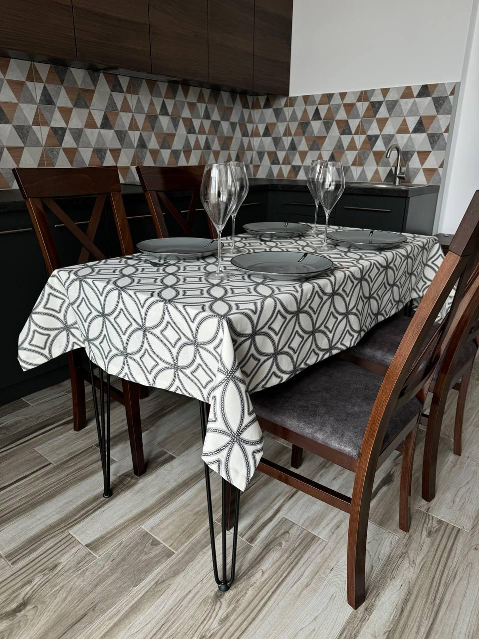 Linen waterproof tablecloth with Teflon, Geometry collection, luxury quality (custom or standard size)