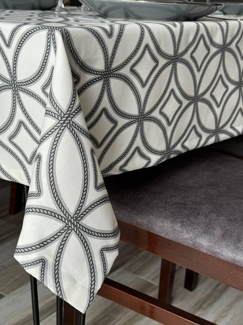 Linen waterproof tablecloth with Teflon, Geometry collection, luxury quality (custom or standard size)