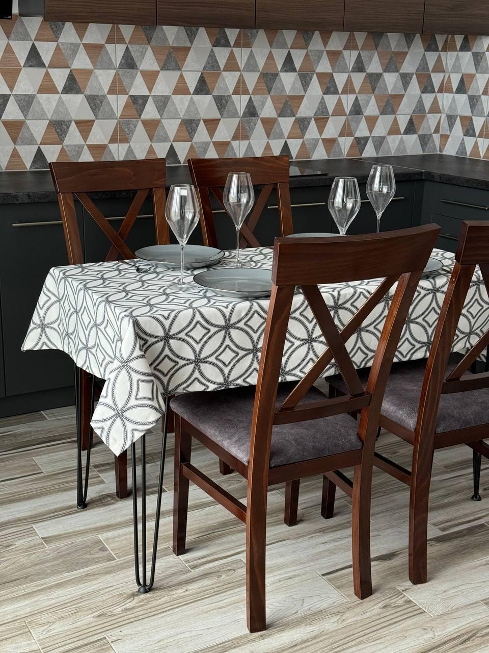 Linen waterproof tablecloth with Teflon, Geometry collection, luxury quality (custom or standard size)