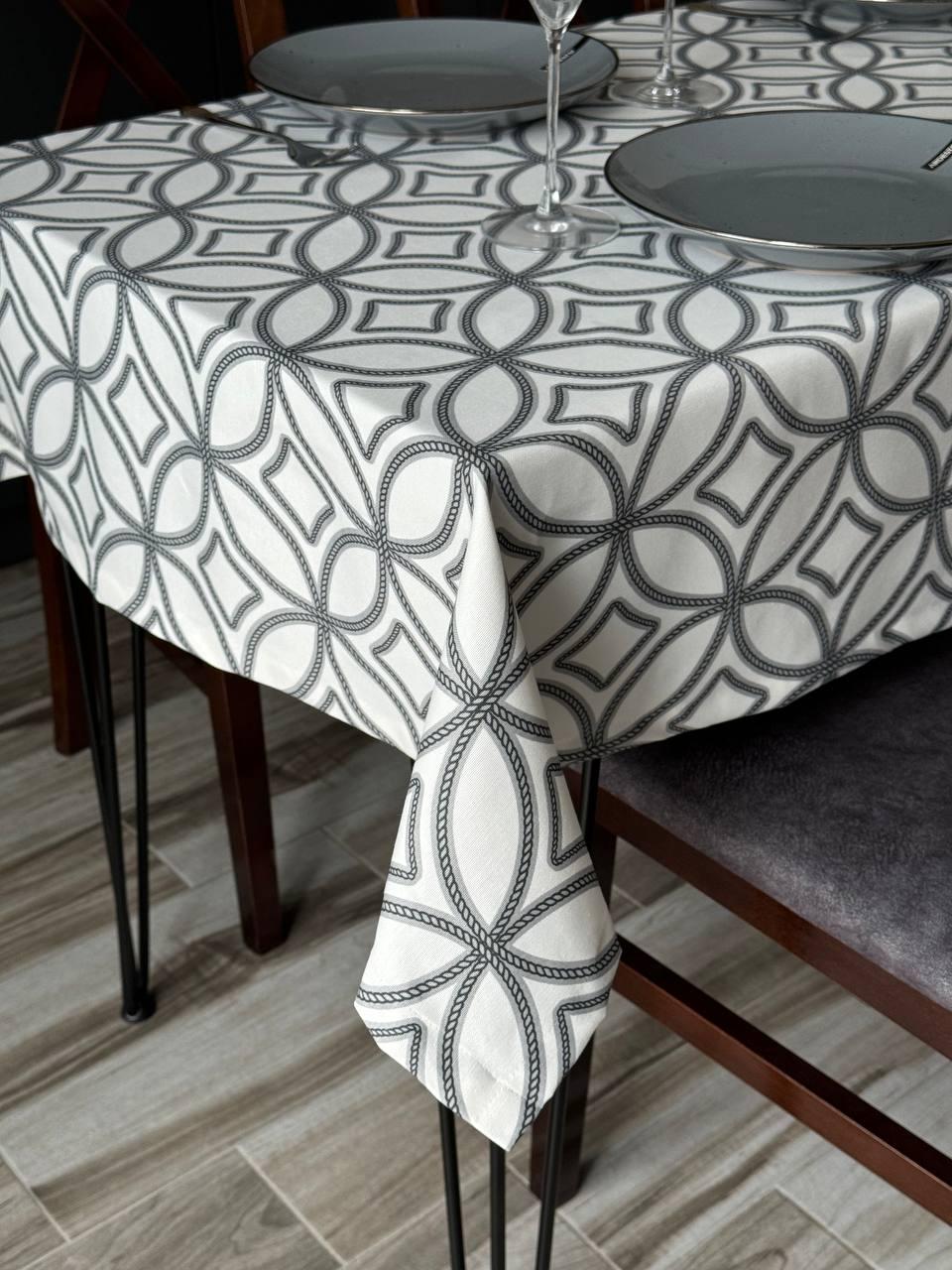 Linen waterproof tablecloth with Teflon, Geometry collection, luxury quality (custom or standard size)