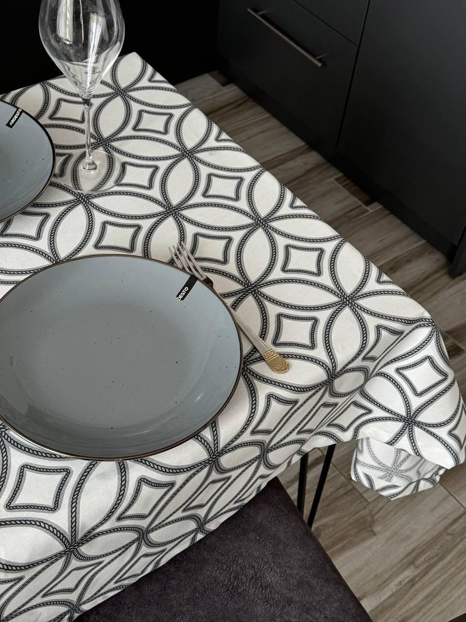 Linen waterproof tablecloth with Teflon, Geometry collection, luxury quality (custom or standard size)
