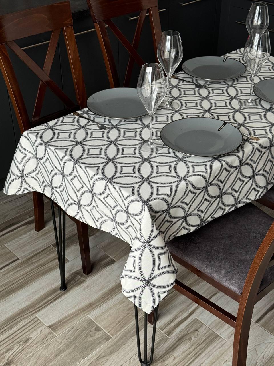 Linen waterproof tablecloth with Teflon, Geometry collection, luxury quality (custom or standard size)