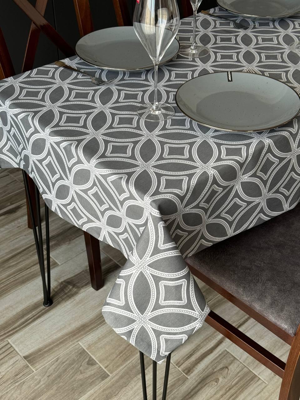 Linen waterproof tablecloth with Teflon, Geometry collection, luxury quality (custom or standard size)
