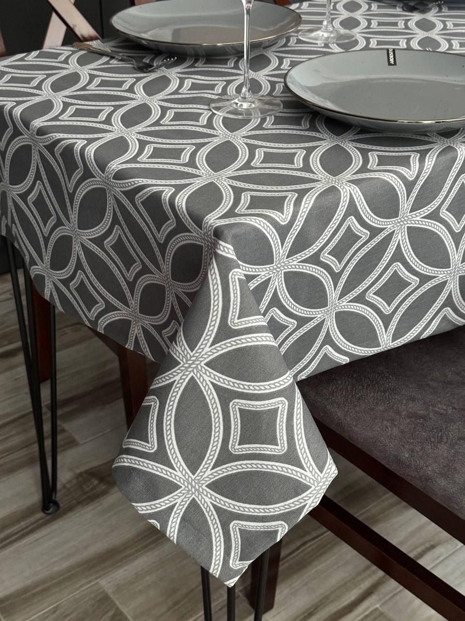 Linen waterproof tablecloth with Teflon, Geometry collection, luxury quality (custom or standard size)