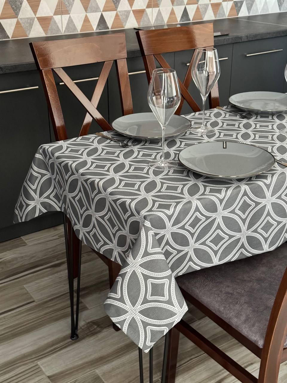 Linen waterproof tablecloth with Teflon, Geometry collection, luxury quality (custom or standard size)
