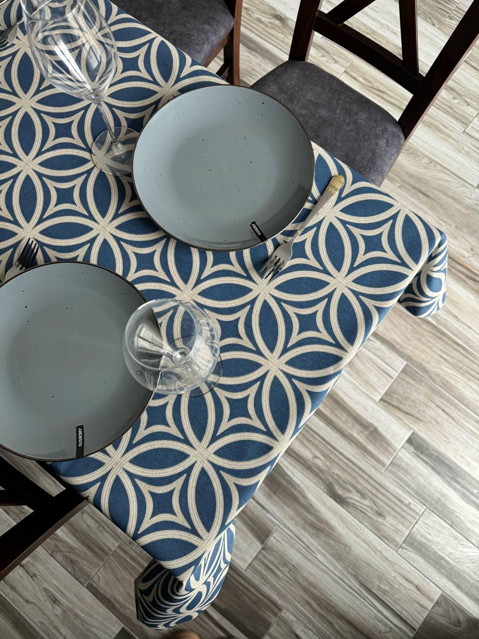 Linen waterproof tablecloth with Teflon, Geometry collection, luxury quality (custom or standard size)
