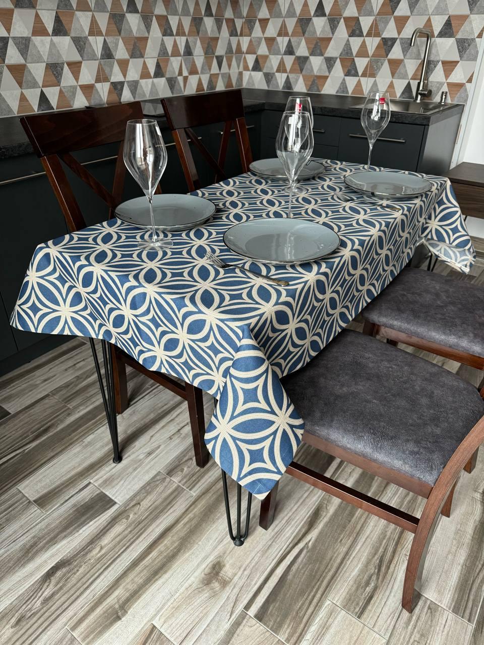 Linen waterproof tablecloth with Teflon, Geometry collection, luxury quality (custom or standard size)