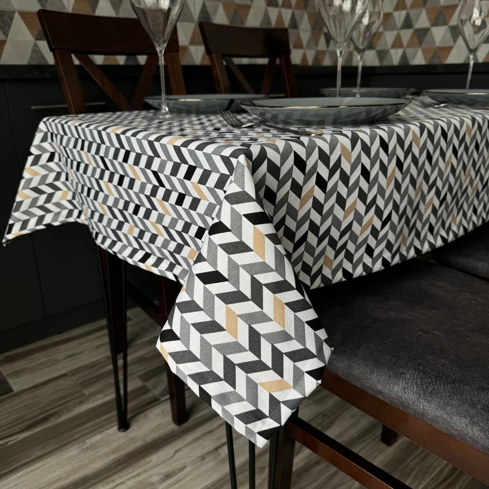 Linen waterproof tablecloth with Teflon, Geometry collection, luxury quality (custom or standard size)