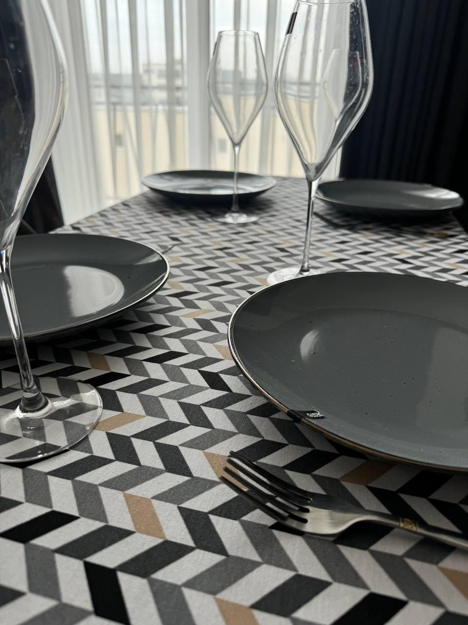 Linen waterproof tablecloth with Teflon, Geometry collection, luxury quality (custom or standard size)