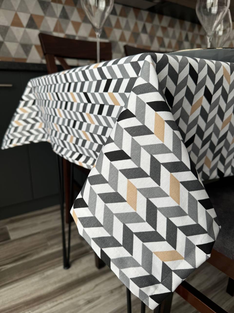 Linen waterproof tablecloth with Teflon, Geometry collection, luxury quality (custom or standard size)