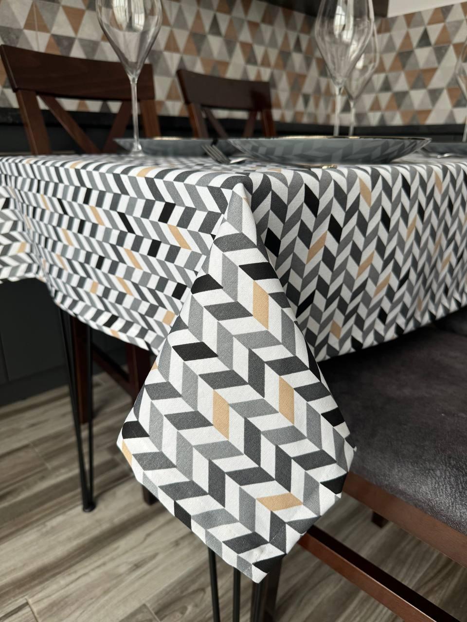 Linen waterproof tablecloth with Teflon, Geometry collection, luxury quality (custom or standard size)