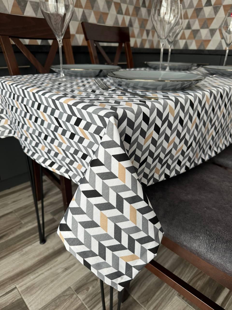 Linen waterproof tablecloth with Teflon, Geometry collection, luxury quality (custom or standard size)