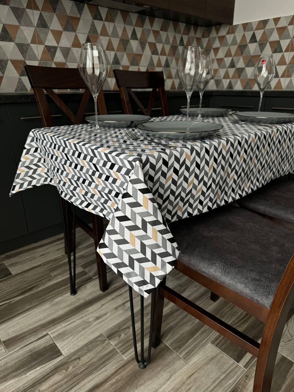 Linen waterproof tablecloth with Teflon, Geometry collection, luxury quality (custom or standard size)