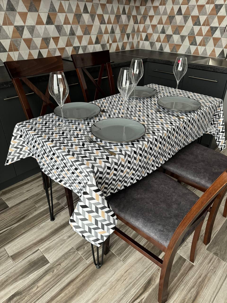 Linen waterproof tablecloth with Teflon, Geometry collection, luxury quality (custom or standard size)