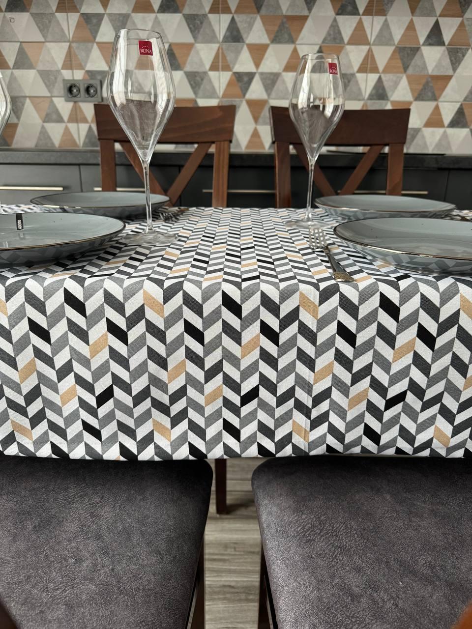 Linen waterproof tablecloth with Teflon, Geometry collection, luxury quality (custom or standard size)