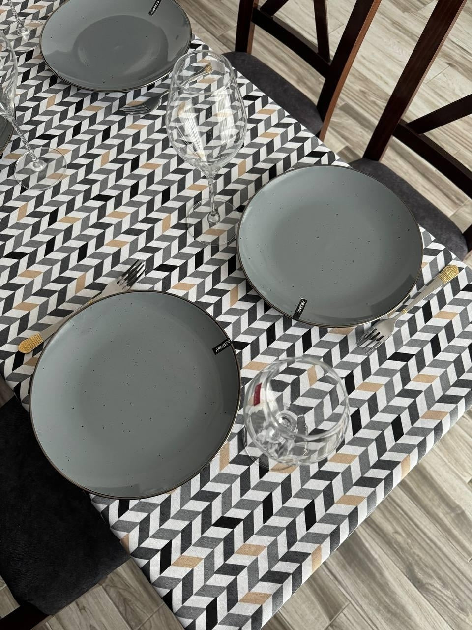 Linen waterproof tablecloth with Teflon, Geometry collection, luxury quality (custom or standard size)