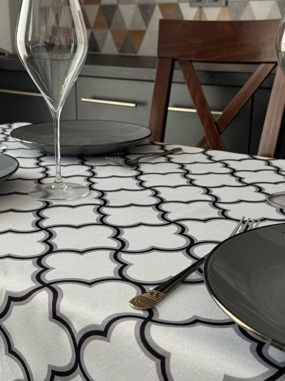 Linen waterproof tablecloth with Teflon, Geometry collection, luxury quality (custom or standard size)