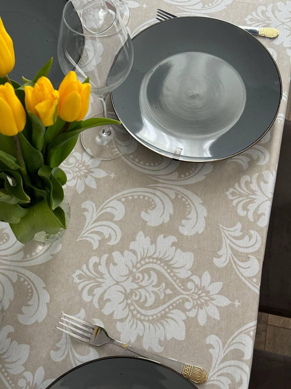Linen waterproof tablecloth with Teflon, Geometry collection, luxury quality (custom or standard size)